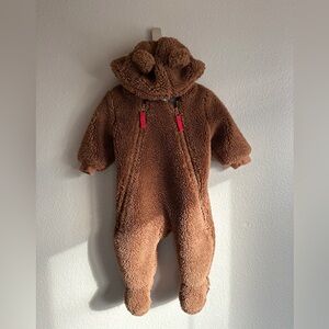 Baby Boden size 3-6 months Sherpa fleece bunting with bear ears hood snow winter